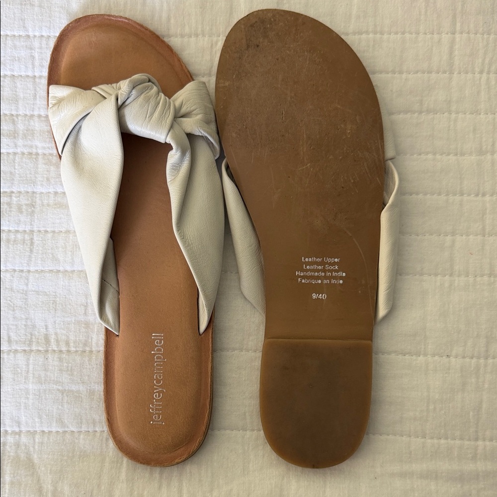 Jeffrey Campbell Cream Knot Leather Slide Sandals